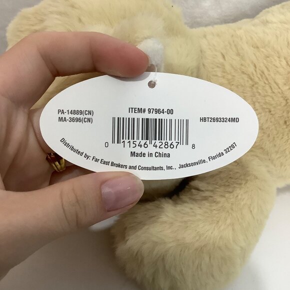 Hug & Luv Tan Plush Smiling Lamb Stuffed Animal Toy 11" Long NWT Hand Held - Picture 7 of 8